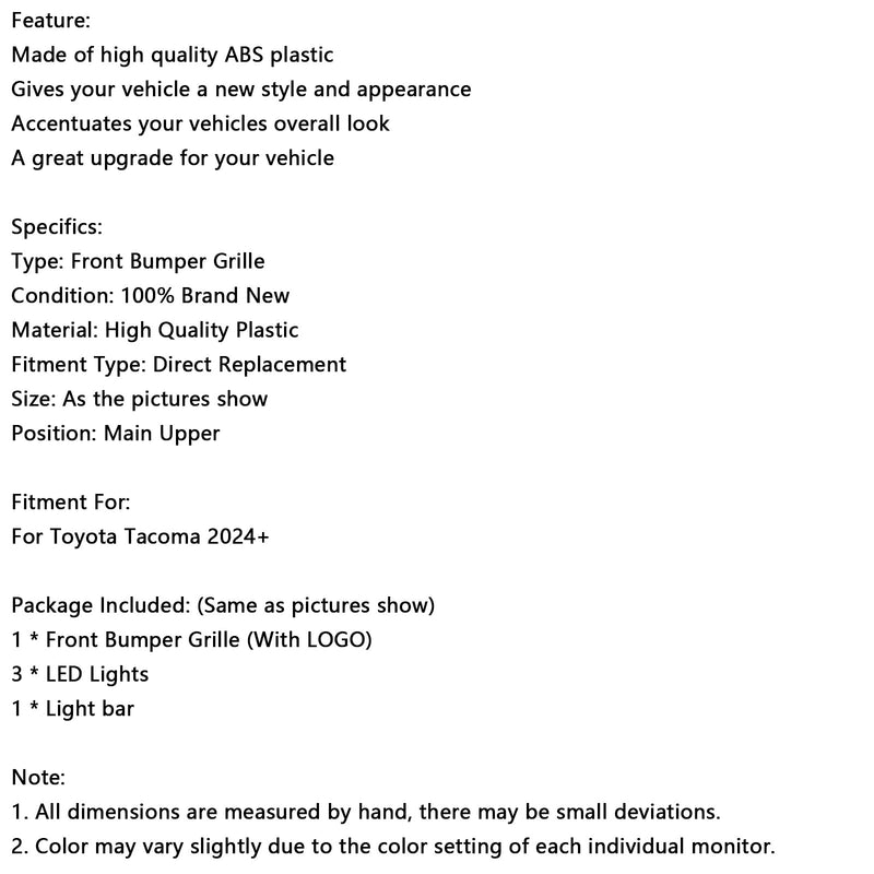 Toyota Tacoma ab Baujahr 2024 mit LED-Beleuchtung und Lichtleiste, schwarzer Frontstoßstangengrill