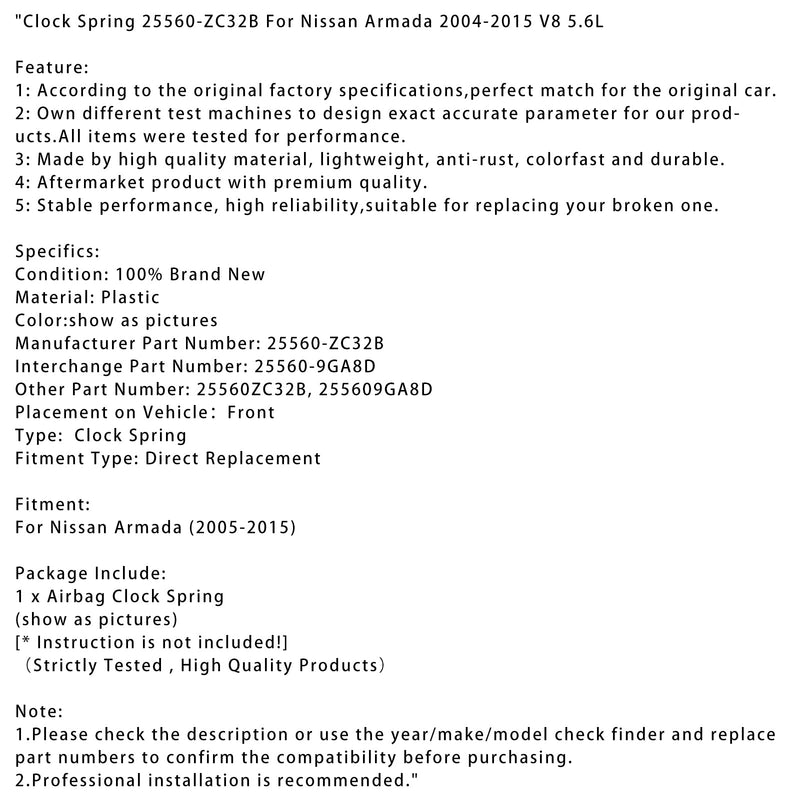 2004-2015 Nissan Armada V8 5.6L Wrap Feather 25560-Zc32b