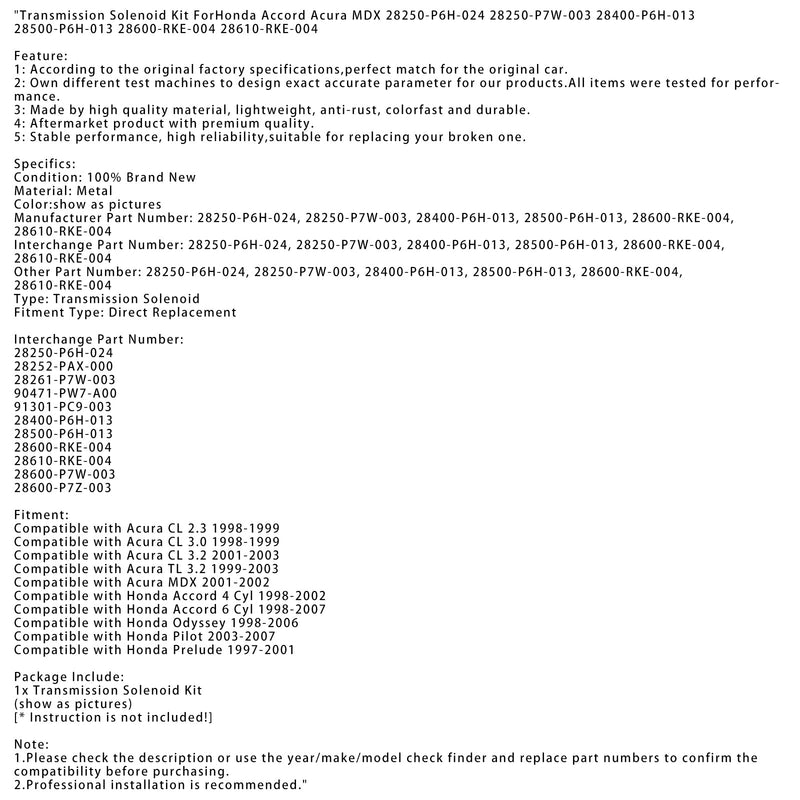 2001-2002 Acura MDX transmissionsmagnetsæt 8250-P6H-024 28252-PAX-000 28261-P7W-003