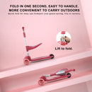 2-in-1 Kinderroller mit klappbarem Sitz, LED-Licht, 3 Rädern und verstellbarem Klapp-Lenker – Blau/Rosa