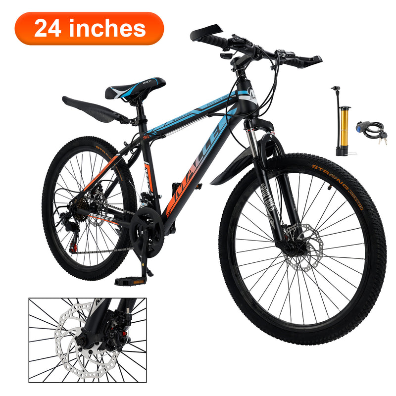 24 "Speichenrad 24 Geschwindigkeit Mountainbike Erwachsenenfahrrad Blau + Orange