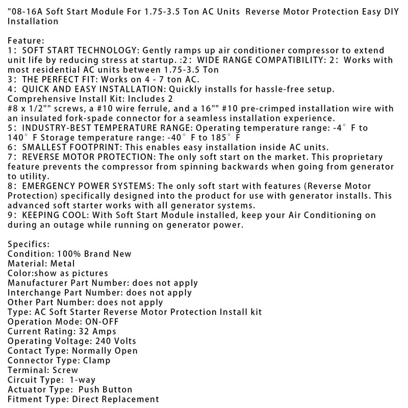 08-16A Softstartmodul für 1,75-3,5 Tonnen AC-Einheiten, Rückwärtsmotorschutz