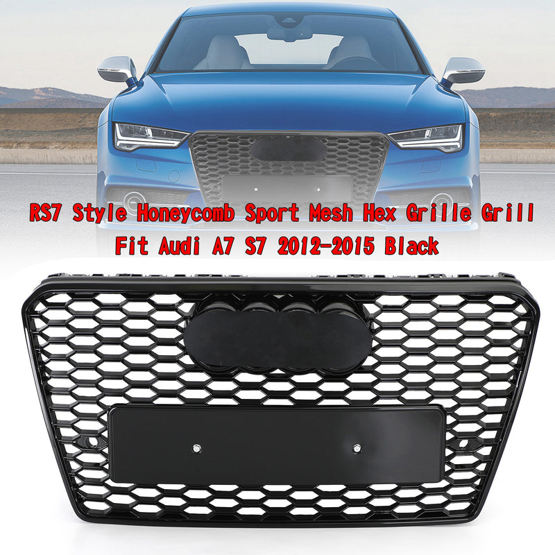 Parrilla hexagonal de malla deportiva tipo panal estilo RS7, compatible con Audi A7/S7 2012-2015, color negro