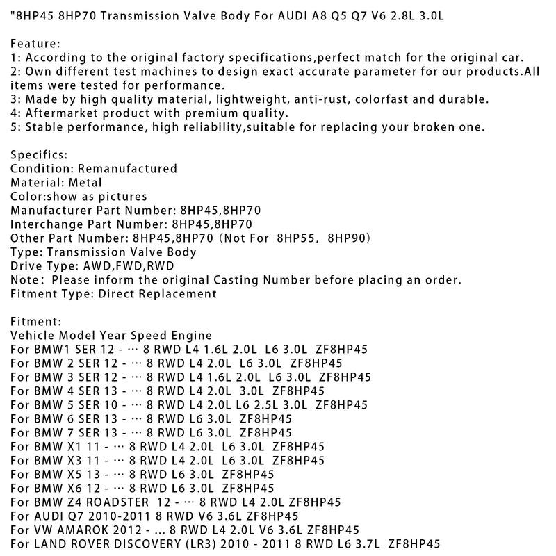 2013-up DODGE RAM 1500 8 RWD V6 3.0L 3.6L Getriebeventilblock 8HP45 8HP70