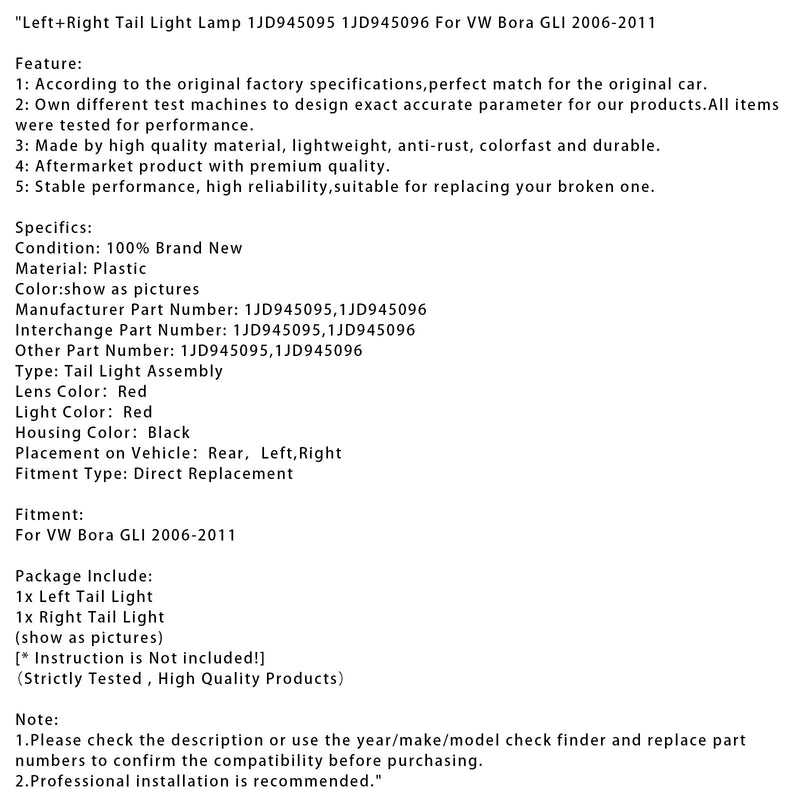 Rücklicht links + rechts 1JD945095 096 für VW Bora GLI 2006-2011