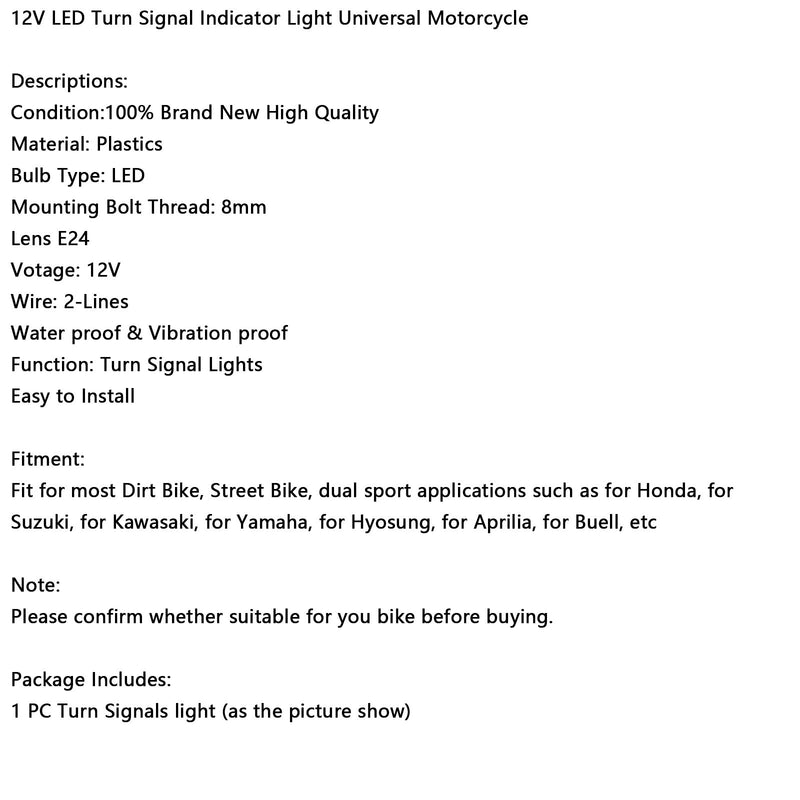 12V LED Blinker Anzeige Licht 8mm Universal Motorrad Für Kawasaki