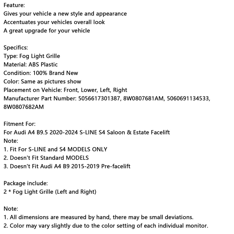2020–2024 Audi A4 B9.5 S-Line Silber Frontstoßstange untere Nebel Kühlergrillabdeckung