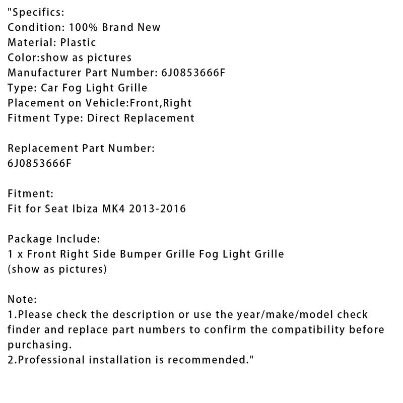 2013–2016 siedzenie Ibiza Mk4 Mgle Lights, Prawa strona, 6J0853666f