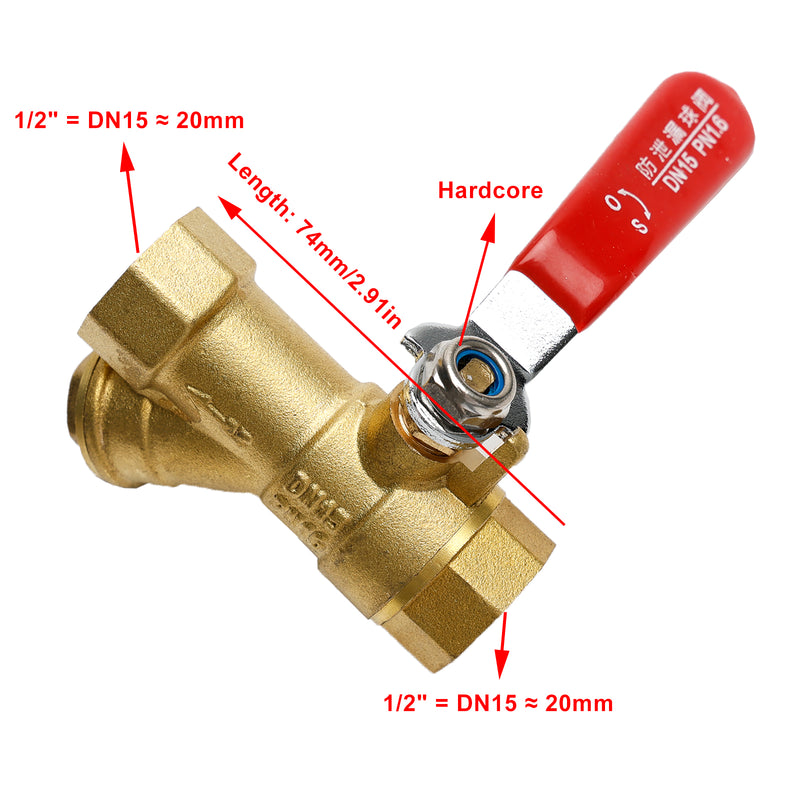 1/2" tum Ex DN15 Standard mässingsrör Kulventil Inline Y silfilter