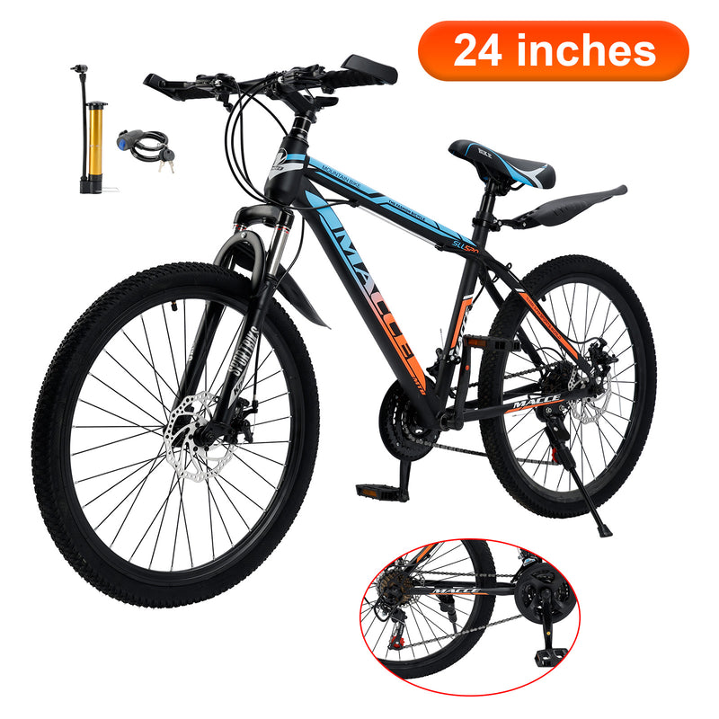 24 "Speichenrad 24 Geschwindigkeit Mountainbike Erwachsenenfahrrad Blau + Orange