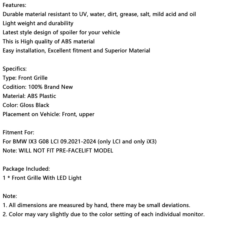 2022-2024 BMW IX3 G08 LCI DOUBLELLAME FRONT CRILL BLACK GLILLY
