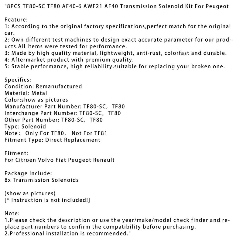 Citroen Volvo Fiat Peugeot Renault 8st TF80-SC AF40-6 AWF21 AF40 Transmission Magnet Switch Kit