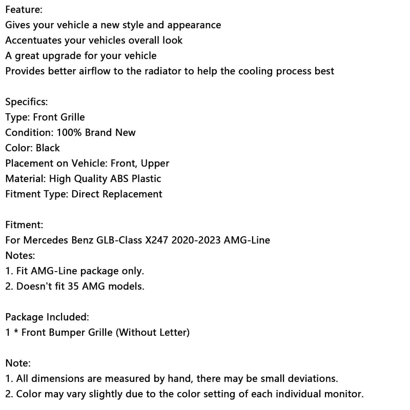 2020–2023 Mercedes Benz GLB X247 AMG-Line Schwarz Frontstoßstangengrill
