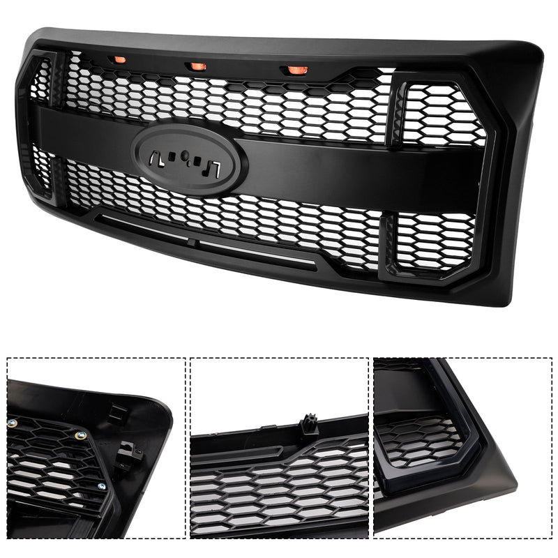 2009–2014 Ford F150 Matt Black Raptor Style Front -Floor Bar Grill Grill s LED