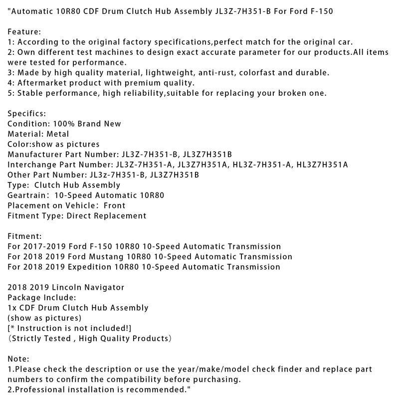 2018 2019 Ford Mustang 10R80 10-växlad automatisk 10R80 CDF Drum Clutch Hub Assembly JL3Z-7H351-B
