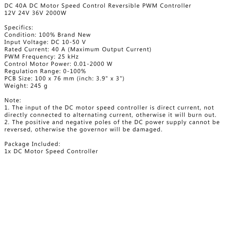 10-55V 40A 2000W reversibel DC-motorhastighetsregulator PWM spänningsregulator