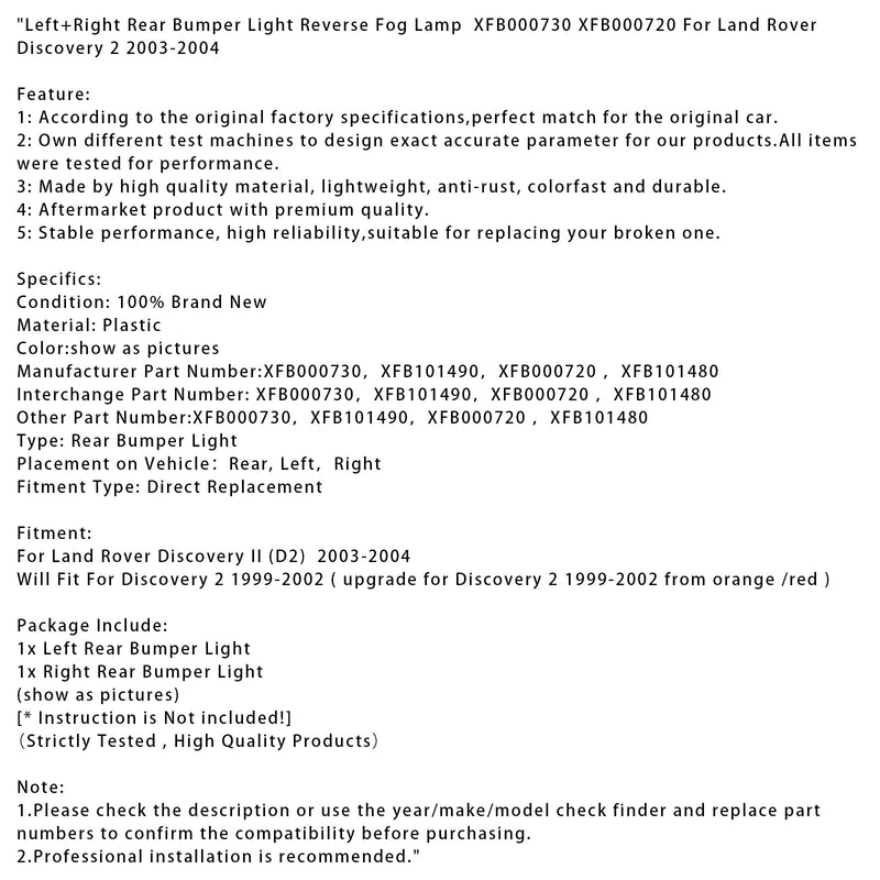 2003-2004 Land Rover Discovery 2 Linke+Rechte Rückfahrscheinwerfer
