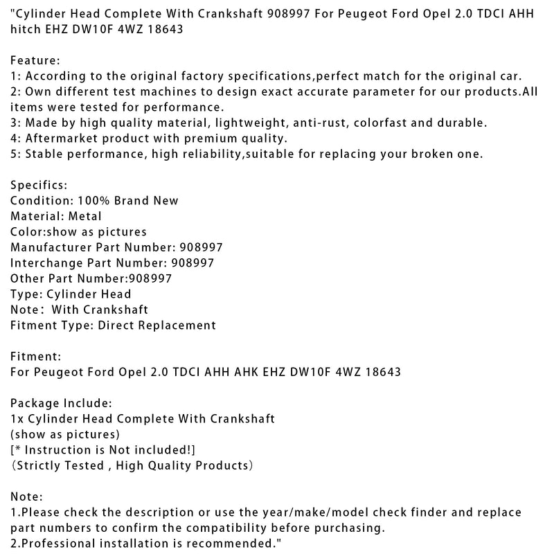 Peugeot Opel 2.0 TDCI AHH Anhängerkupplung EHZ DW10F 4WZ Zylinderkopf 908997 18643