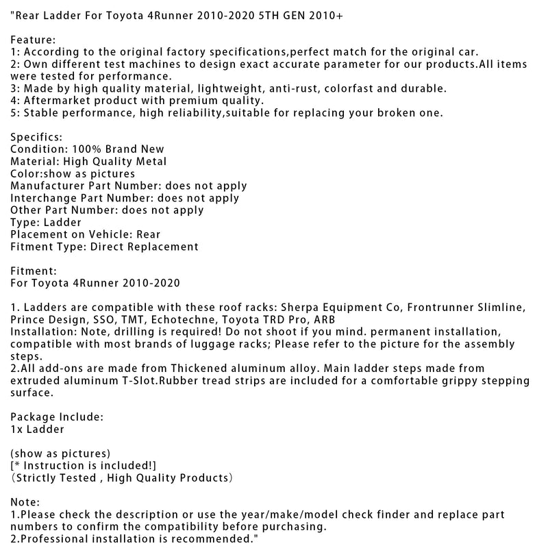 Heckklappenleiter für Toyota 4Runner 2010–2020, 5. Generation 2010+