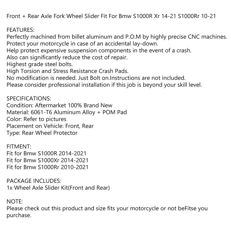 Deslizador rueda horquilla eje delantero y trasero para Bmw S1000R Xr 14-21 S1000Rr 10-21
