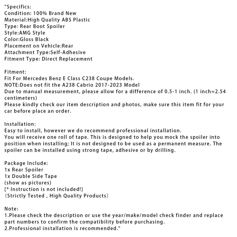 2016+ Mercedes-Benz E-Class C238 W213 Coupe AMG Style Gloss Black Rear Spoiler
