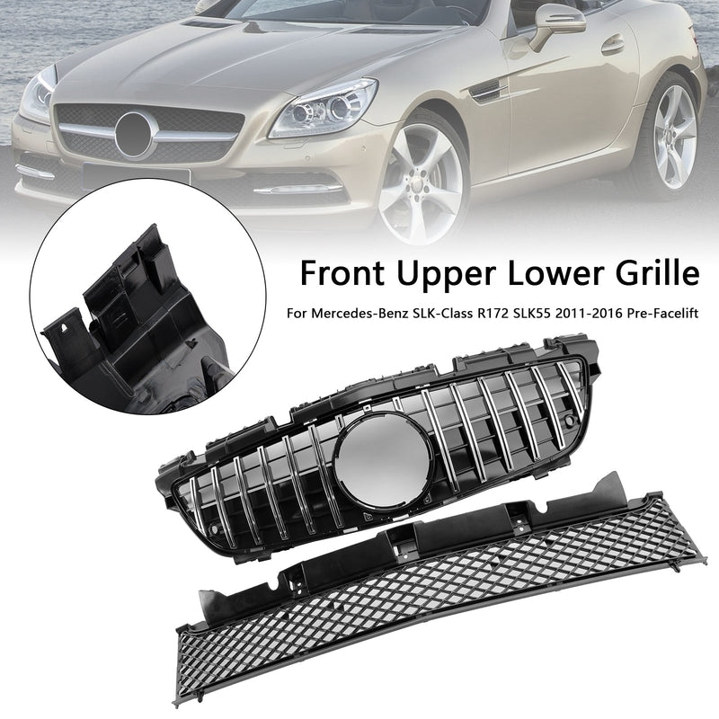 2011-2016 Mercedes-Benz SLK-luokka R172 SLK55 PRE-Facelift Chrom etuosa Oberen Alempi jäähdytys Grille Fit Mercedes SLK-luokka R172 SLK55