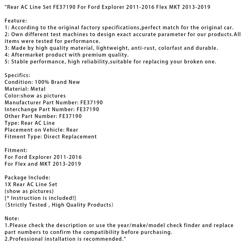 2011-2016 Ford Explorer Rear AC Line Set FE37190
