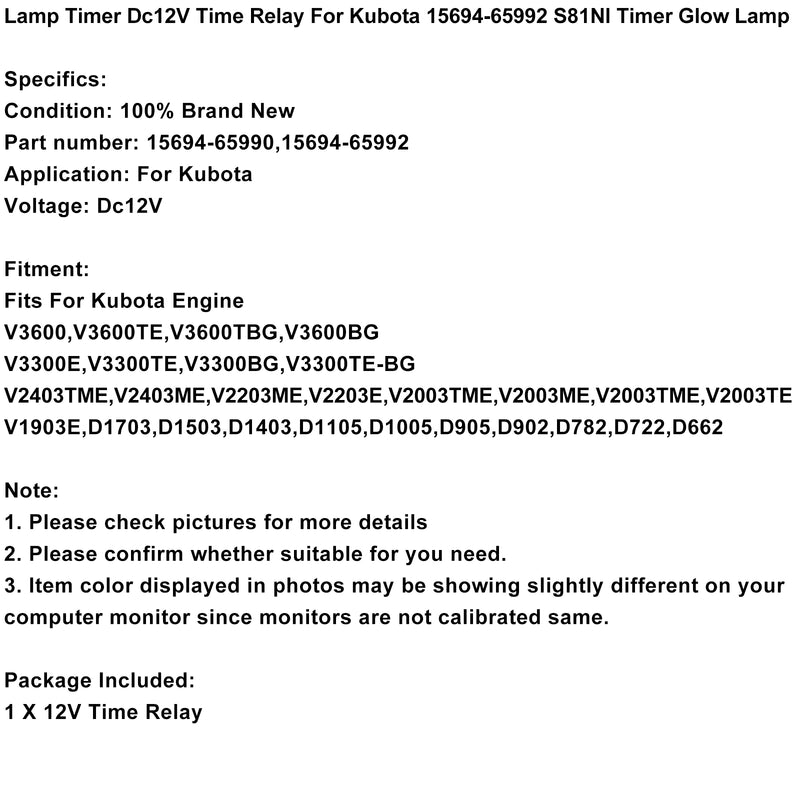 Timer lampy Przekaźnik czasowy DC12V dla lampy żarowej Kubota 15694-65992 S81Nl