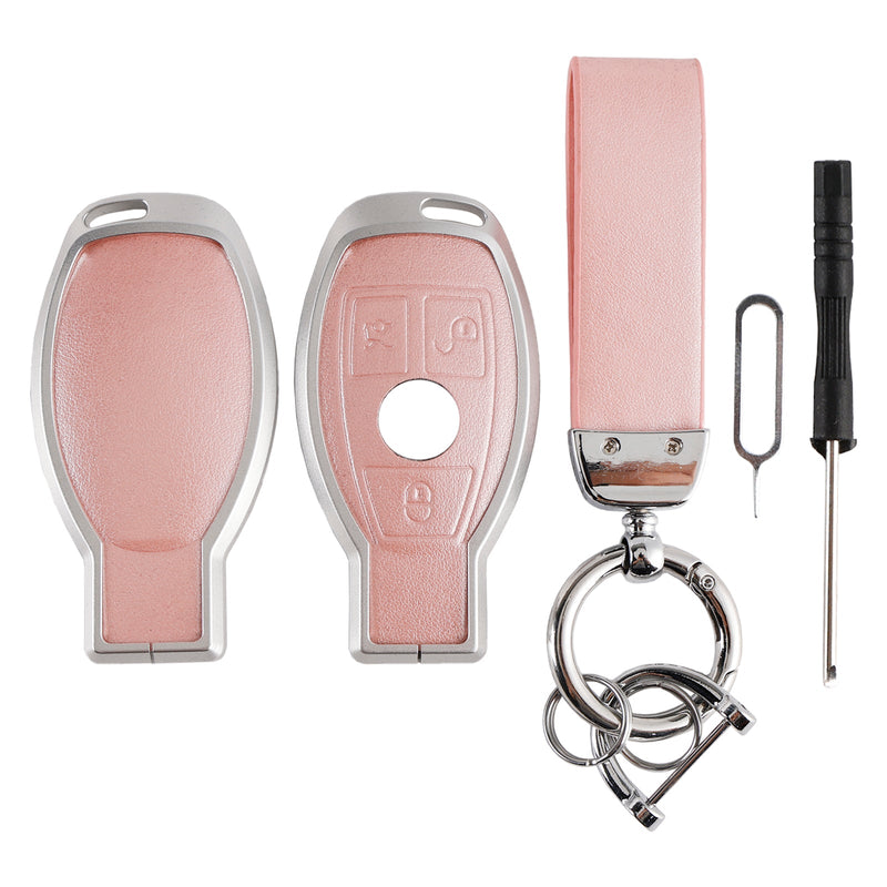 Benz GLC GLK CLS Leder Legierung Aluminium TPU Autoschlüssel Hülle Rosa