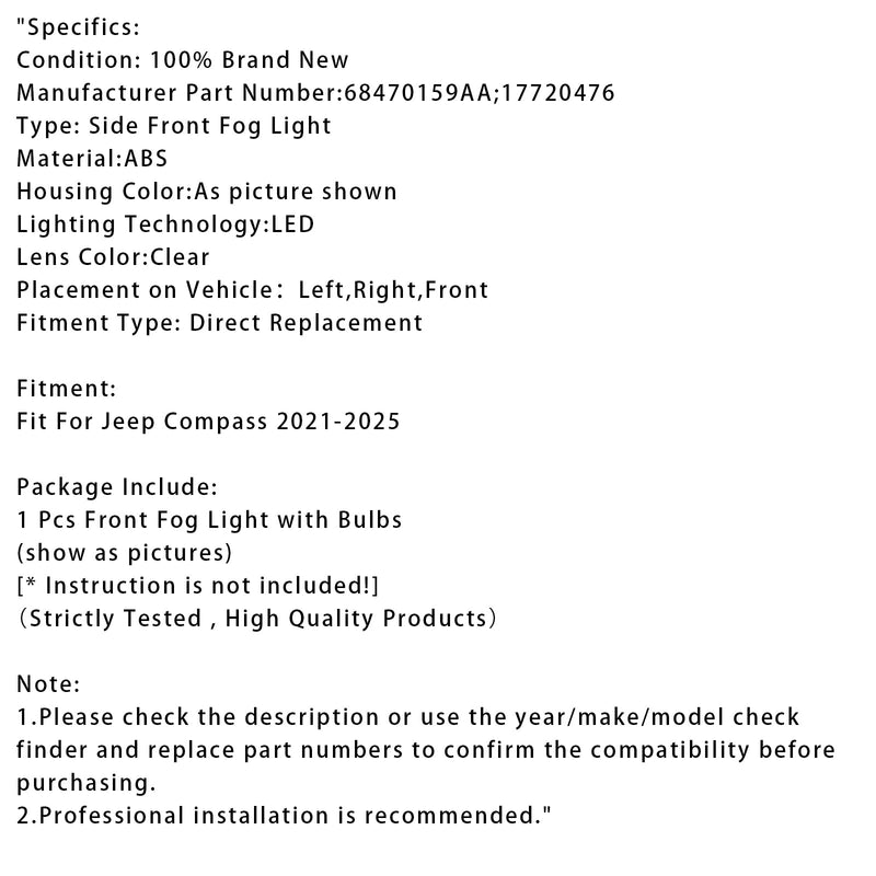 2021-2025 Jeep Compass 1 Stück LED Nebelscheinwerfer vorne 68470159AA