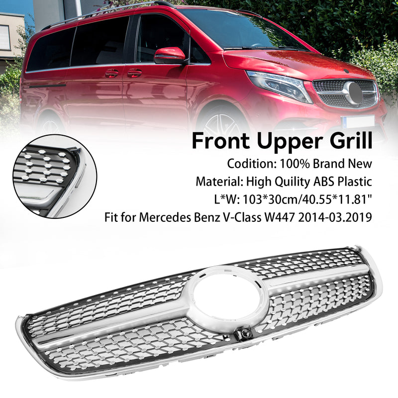 Silver diamantgrill för Mercedes Benz V Class W447 2014-03.2019