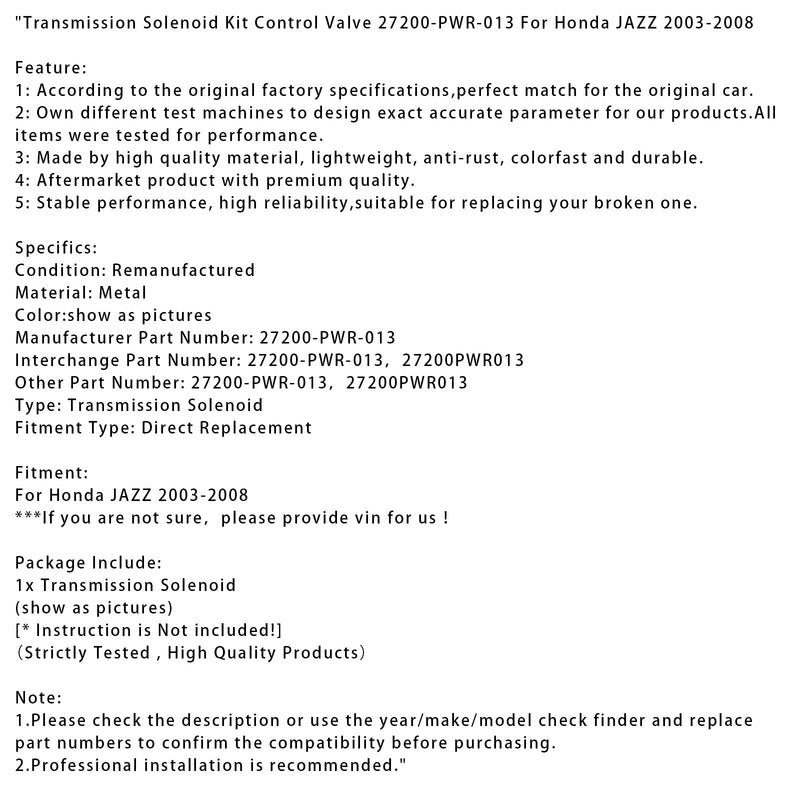 2003-2008 Honda JAZZ Getriebe-Magnetventil-Satz Steuerventil 27200-PWR-013