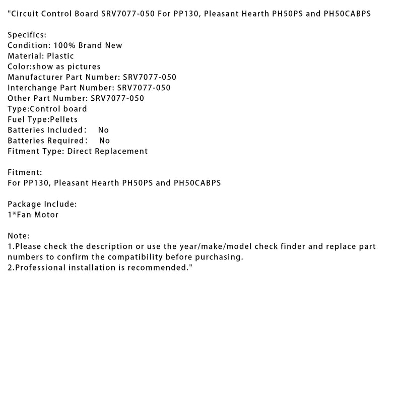 Muutosohjauslauta SRV7077-050 PP130: lle, Pleasant Hearth PH50PS PH50CAPPS