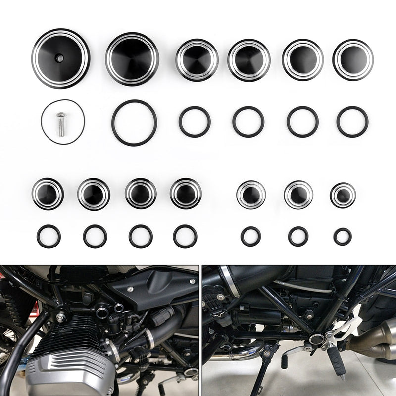 13x CNC ALUMINUM SIDE FRAME COVER CAPS PLUGS BLACK Fit for BMW R NineT 2014-2016