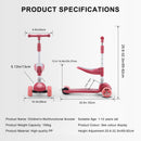 2-in-1 Kinderroller mit klappbarem Sitz, LED-Licht, 3 Rädern und verstellbarem Klapp-Lenker – Blau/Rosa