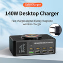 140W Schnellladegerät Intelligente Digitalanzeige PD100W Handy Notebook Magnetisches kabelloses Laden Multi-Port USB-Ladegerät EU-Stecker