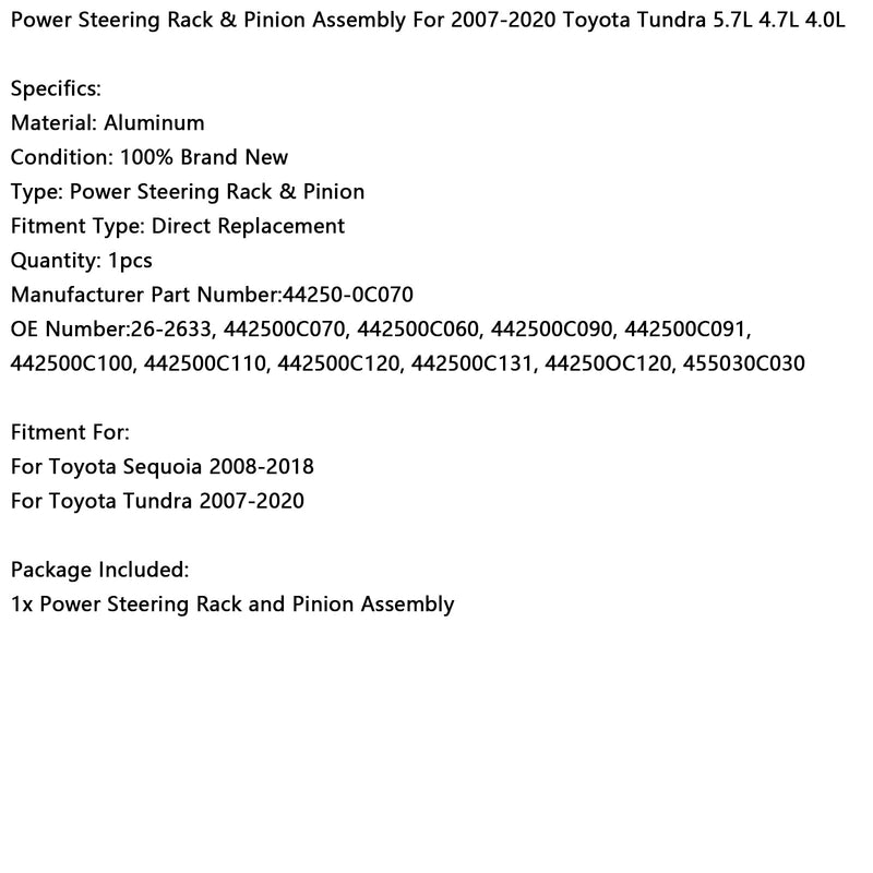 Power Steering Rack & Pinion Assembly For Toyota Tundra 5.7L 4.7L 4.0L 2007-2020