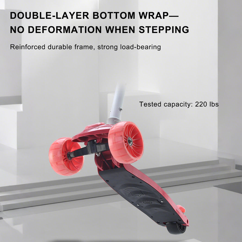 2-in-1 Kinderroller mit klappbarem Sitz, LED-Licht, 3 Rädern und verstellbarem Klapp-Lenker – Blau/Rosa