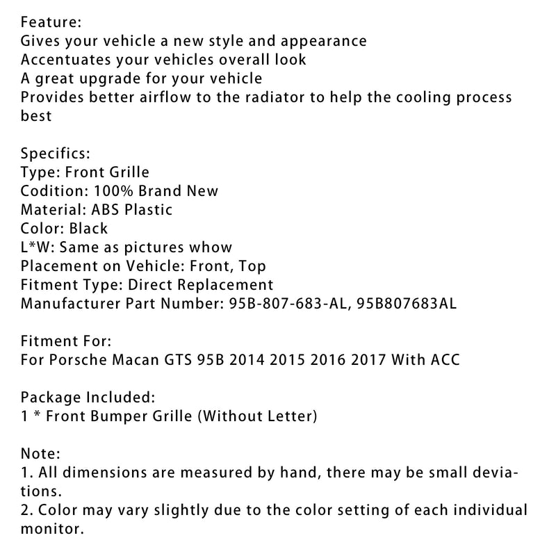 2014–2017 Porsche Macan GTS mit ACC Frontstoßstangengrill 95B807683AL