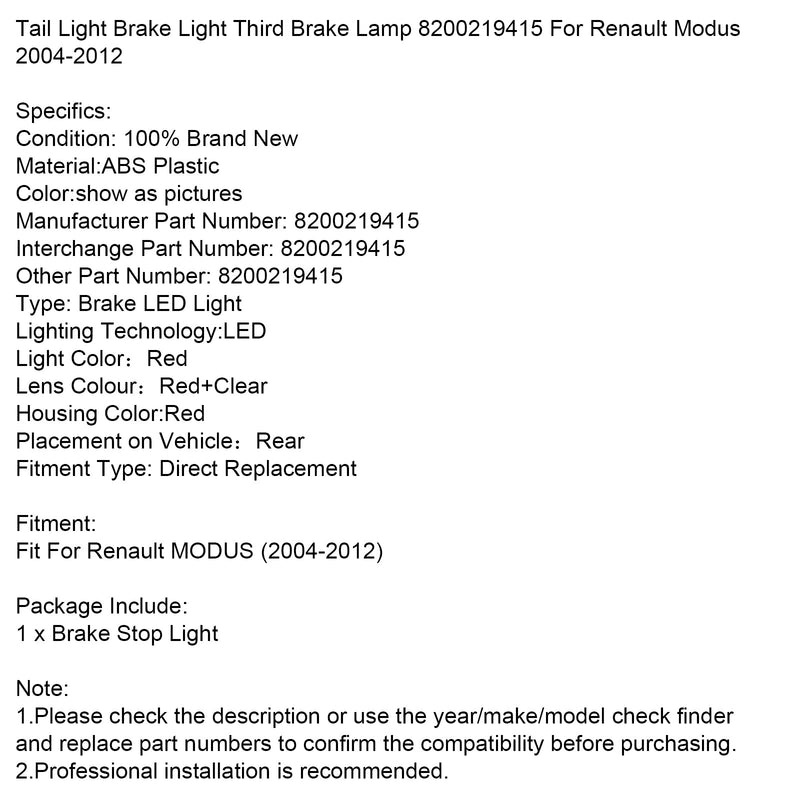 2004-2012 Renault Modus Rücklicht Bremslicht Dritte Bremsleuchte 8200219415
