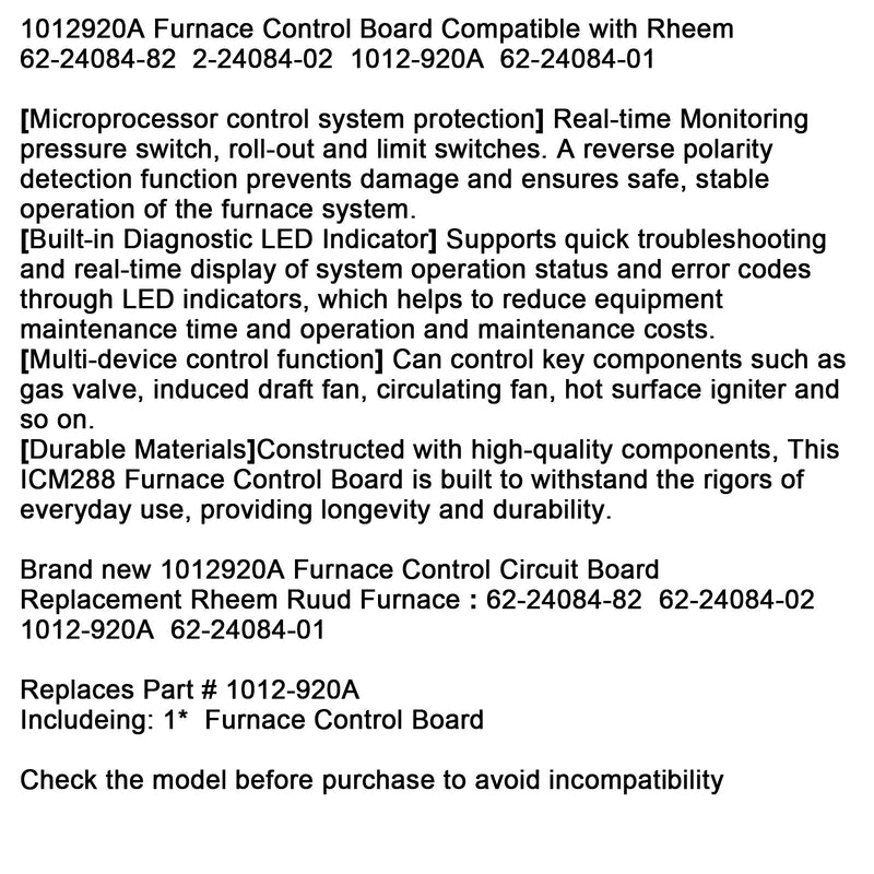 1012920A Ofensteuerplatine, kompatibel mit Rheem 62-24084-82 2-24084-02