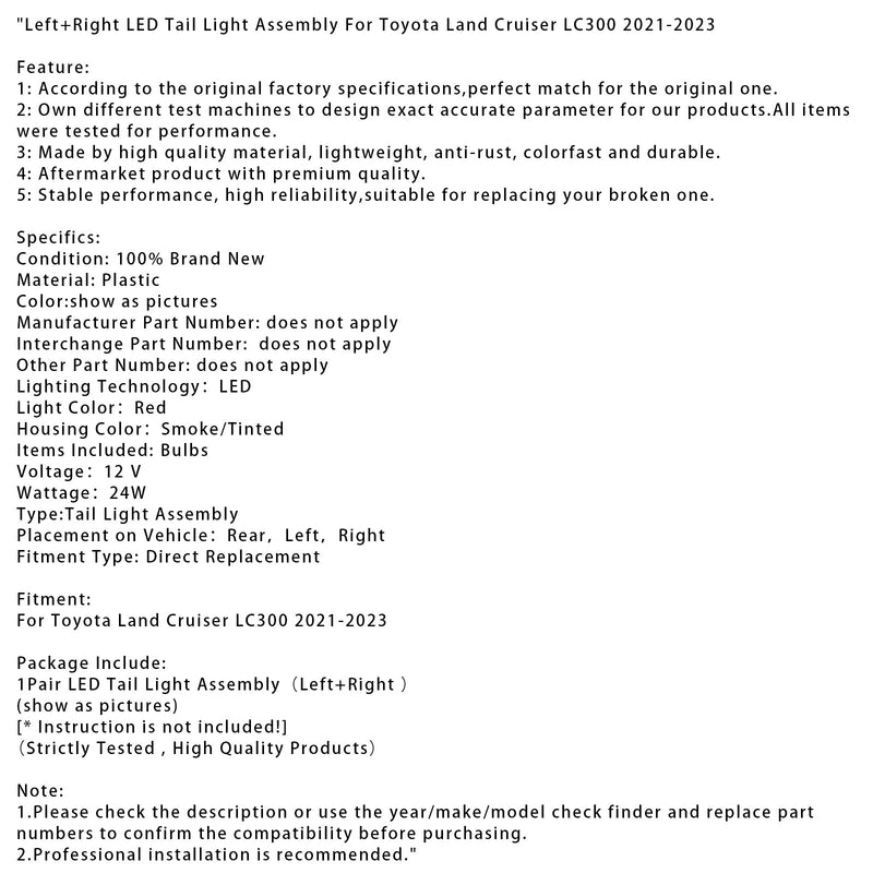 2021-2023 Toyota Land Cruiser LC300 Links+Rechts LED-Rücklichtbaugruppe