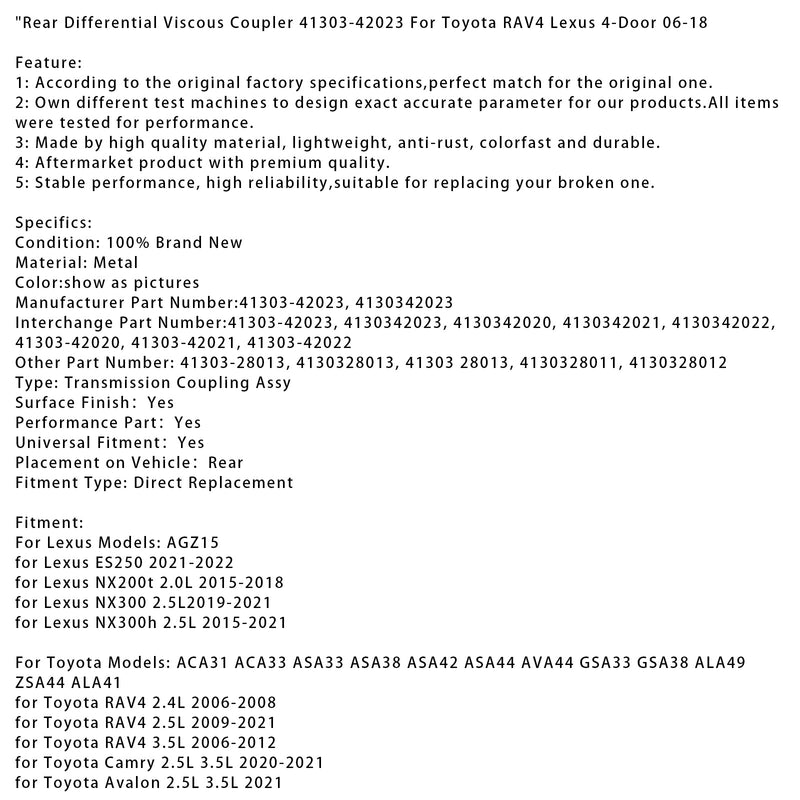 2019–2021 Lexus NX300 2,5 l Viskosekupplung für Hinterachsdifferential 41303–42023 4130342023