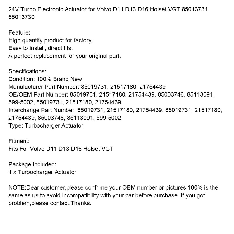 Elektronischer Turboantrieb 85013731 85013730 Volvo D11 D13 D16 Holset VGT 24V