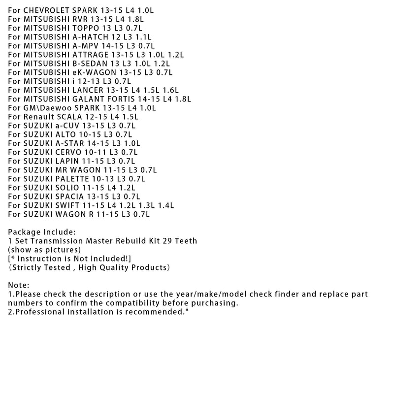 2013–2015 Mitsubishi Lancer L4 1,5 l 1,6 l Getriebe Master Rebuild Kit &amp; Riemenscheibe mit Riemen JF015E RE0F11A 29T