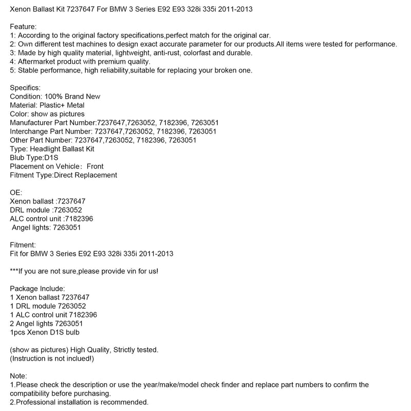 2011-2013 BMW 3-serie E92 E93 328i 335i Xenon Ballast Kit 7237647
