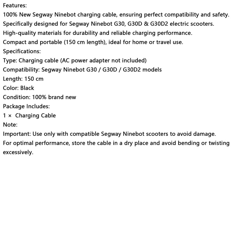 Ladekabel für Segway Ninebot MAX Elektroroller G2/G30/G30P/P65/P100S