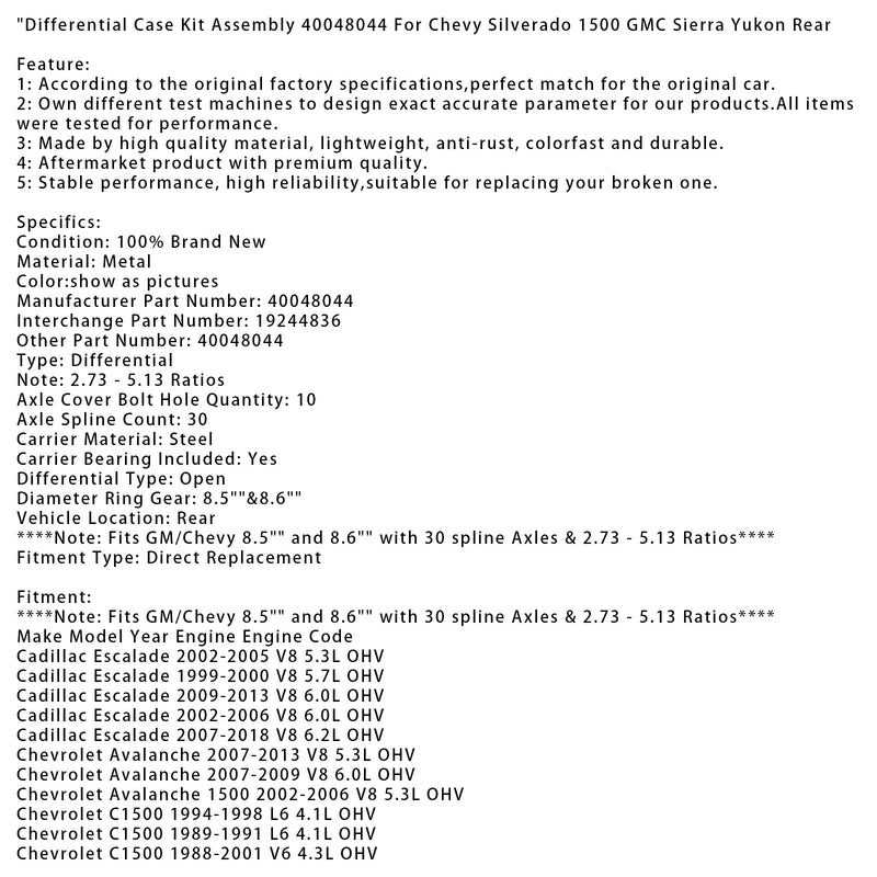 1988-1993 Chevrolet C1500 V8 6.2L OHV Differential Case Kit Assembly 40048044
