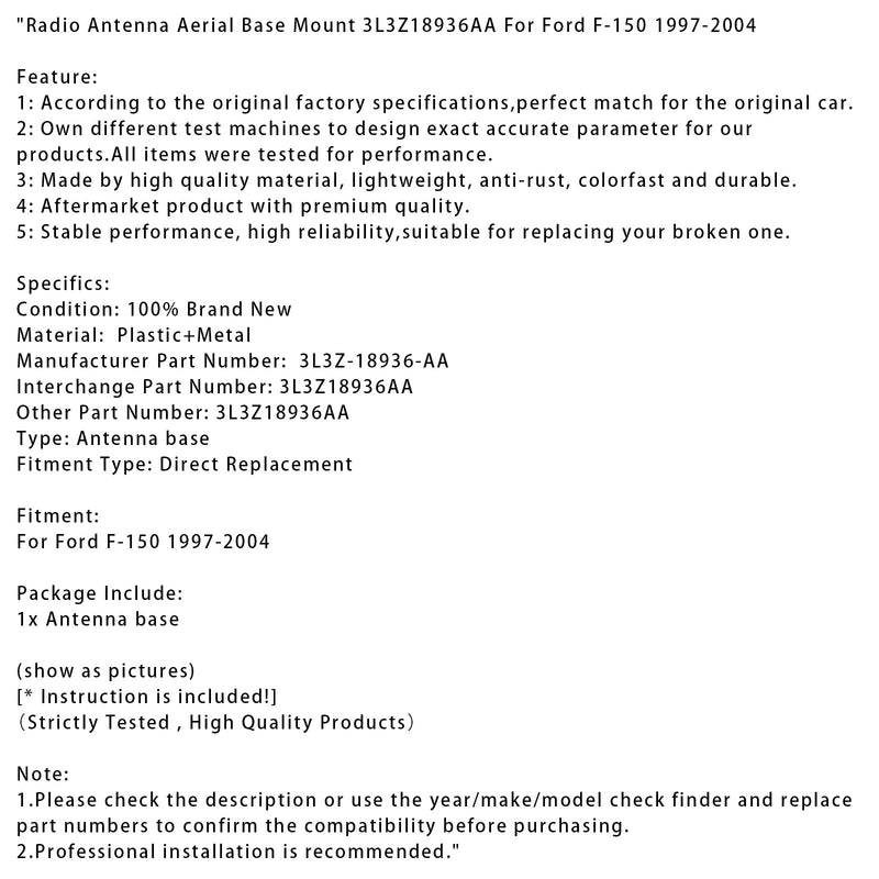1997–2004 Ford F-150 Radioantenne Antennenfußhalterung 3L3Z18936AA
