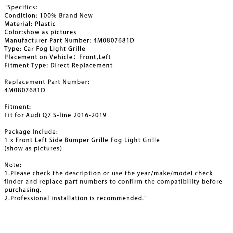 2016–2019 Audi Q7 S-line Originální mlhová světla na levé straně 4M0807681D